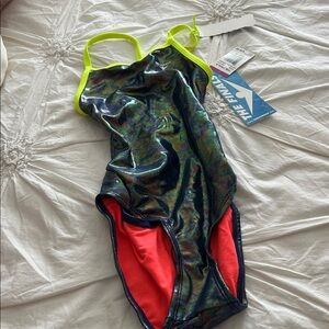 Iridescent Swimsuit with Neon Accents